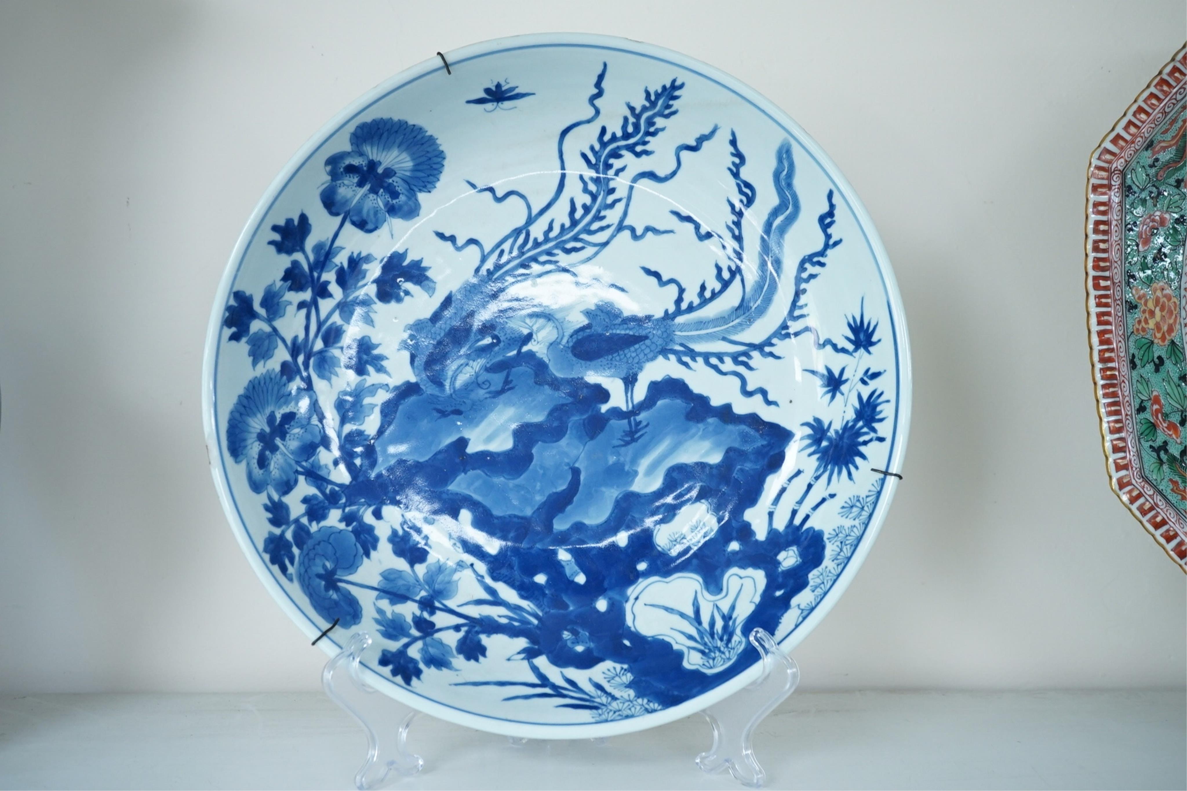 A Chinese blue and white ‘double phoenix’ dish, Kangxi period